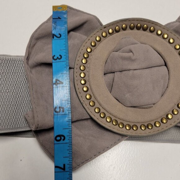 OVERSIZED Buckle Belt Large Ruffle Studded Buckle Grey Cream Womens Vintage Belt - Picture 8 of 16